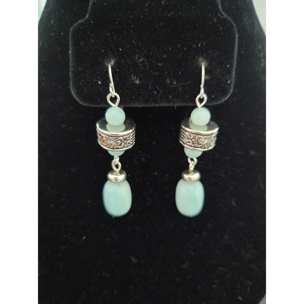 Premier Designs Natural Wonders Amazonite Blue Stone Silver Tone Dangle Earrings